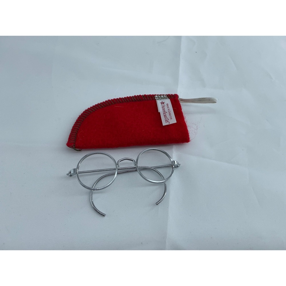 American Girl Doll Molly Silver Wire Rimmed Glasses with Red Felt Case Set